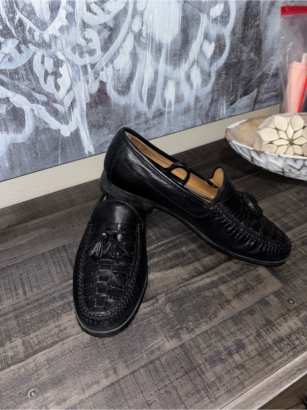 Johnston & Murphy Black Woven Tassel Loafers MENS 9.5 - Picture 8 of 11